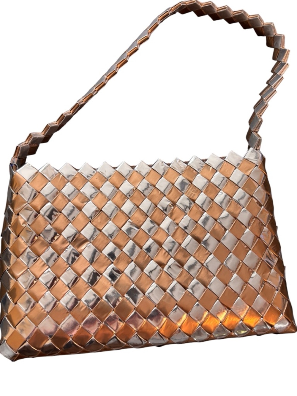 Woven Metallic Gold Silver Shoulder Bag Y2K Baguette Style